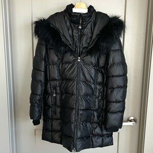 🖤 DB Dress Barn Black Puffer Parka Jacket XL ✨ Faux Fur Hood, Cozy & Chic! ❄️🔥